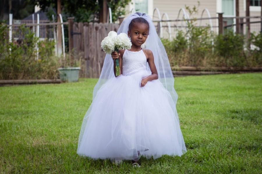 Hochzeit - White Tulle Flower Girl Dress, Wedding Bridal Dress Skirt, Bubble Shorts Haven Romper, Tulle Dress, Confirmation Dress, Flower Girl Outfit