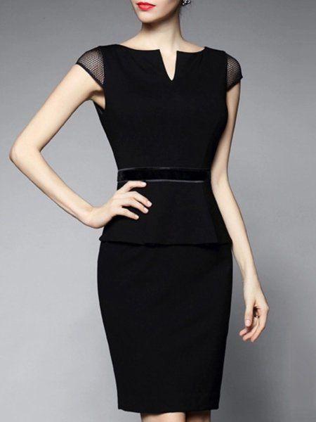 زفاف - Short Sleeve Cotton-blend V Neck Paneled Elegant Mini Dress