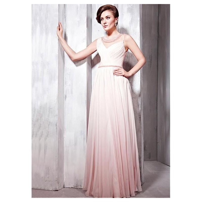 Mariage - In Stock Elegant Tencel & Transparent Net & Malay Satin Light Pink Sleeveless Beads A-line Floor-length Evening Party Dress - overpinks.com