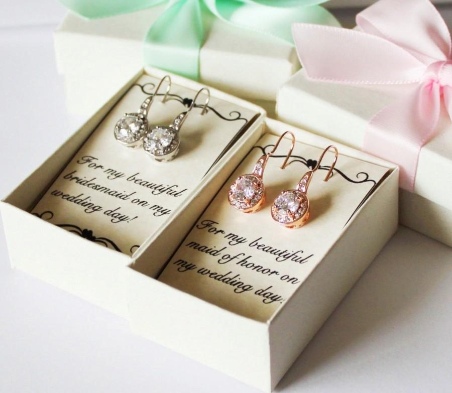 Wedding - Bridesmaids earrings, Rose gold earrings, Cubic Zirconia earrings, Bridal earrings, Bridal gold earrings, Bridesmaids gifts,  CZ earrings