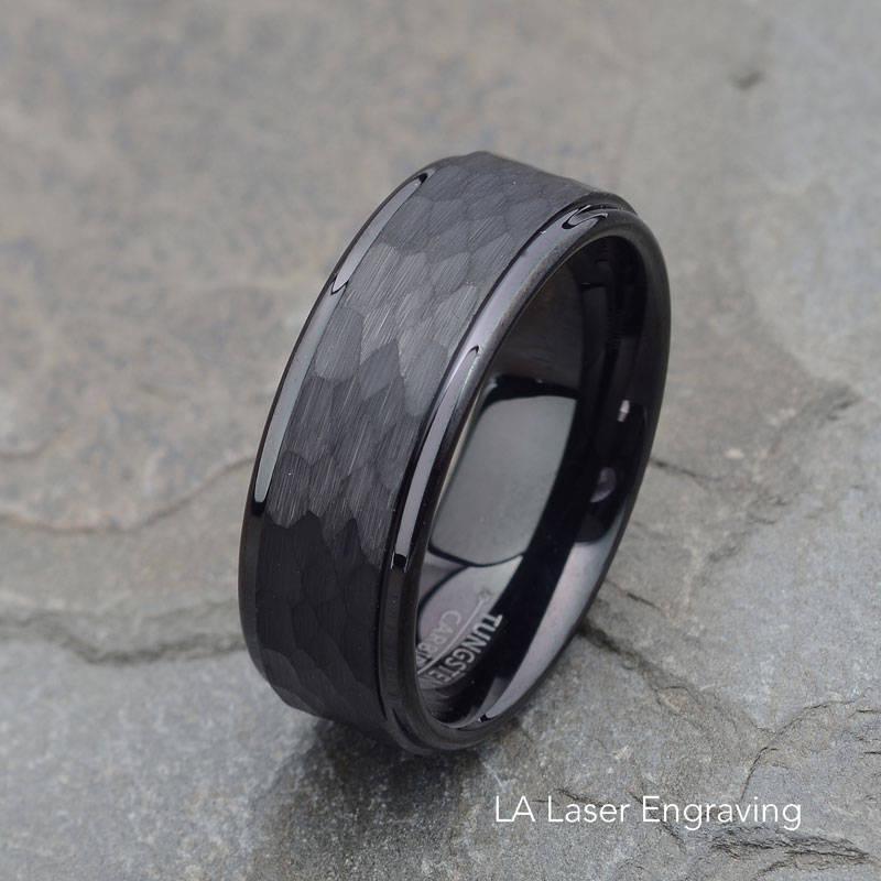 Wedding - Black Tungsten Wedding Band, Mens Wedding Ring, Personalized Tungsten Ring, 8mm Mens Wedding Band, Brushed Mens Ring, Hammered Tungsten Ring