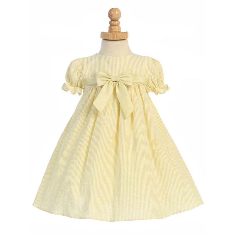 Wedding - Yellow Striped Cotton Seersucker Cap Sleeved Dress Style: LM659 - Charming Wedding Party Dresses