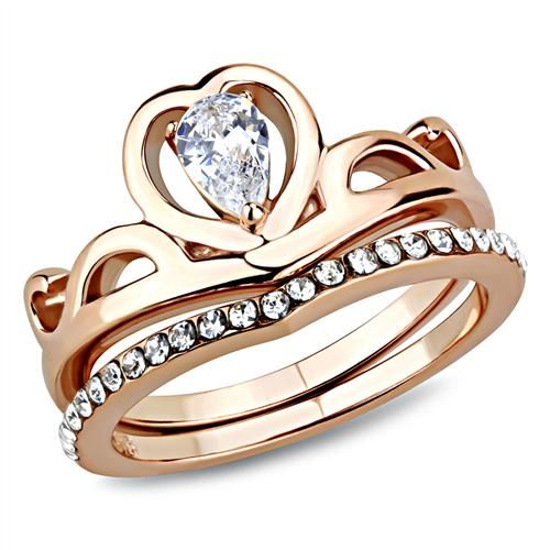 Wedding - A Perfect Rose Gold .75CT Pear Cut Russian Lab Diamond Bridal Set Ring
