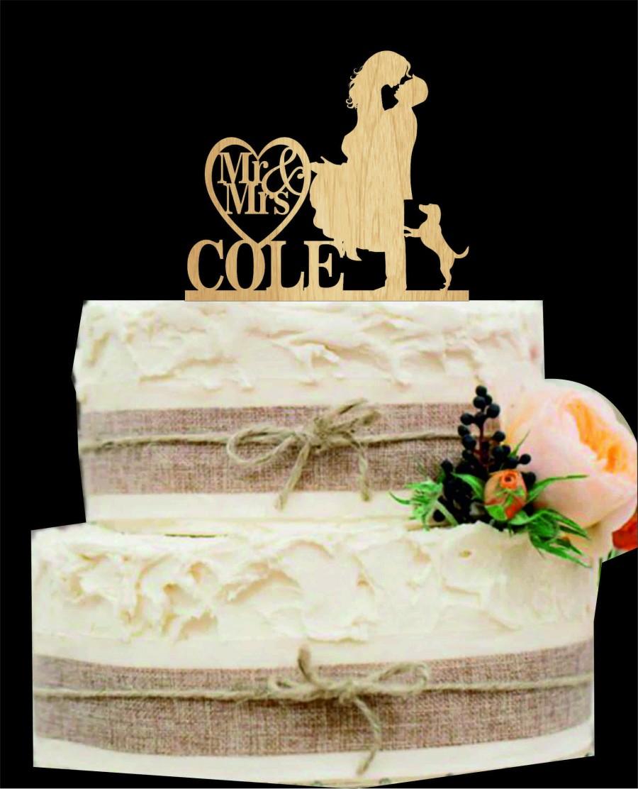 Hochzeit - rustic silhouette wedding cake topper, bride and groom wedding cake topper witha dog, unique wedding cake topper, mr and mrs cake topper