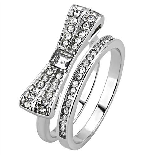 Wedding - The Bow, A French Pave Round Cut Russian Lab Diamond Bridal Set Ring