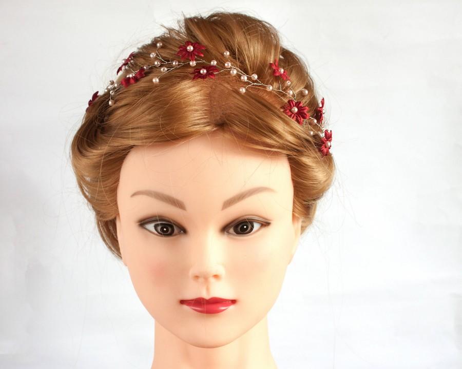 Wedding - RED flower crown Hair accessories Flower crown Silver head piece Hair piece flower Blue wedding Flower tiara