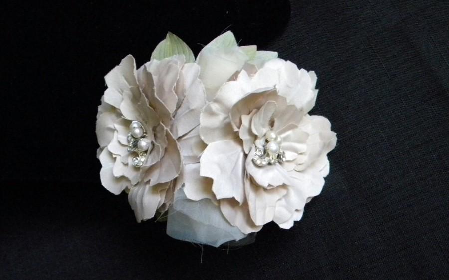 زفاف - Champagne Blush Bridal Flower Crown, Bridal Fascinator, Champagne Wedding Head Piece, Floral Head Piece, Hair Clip - LAURAL