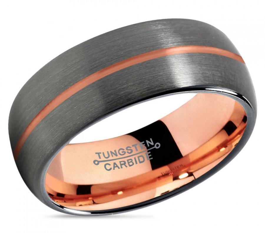 Mariage - GUNMETAL Tungsten Ring Rose Gold Black Wedding Band Ring Tungsten Carbide 8mm 18K Ring Man Wedding Band Male Women Anniversary Matching
