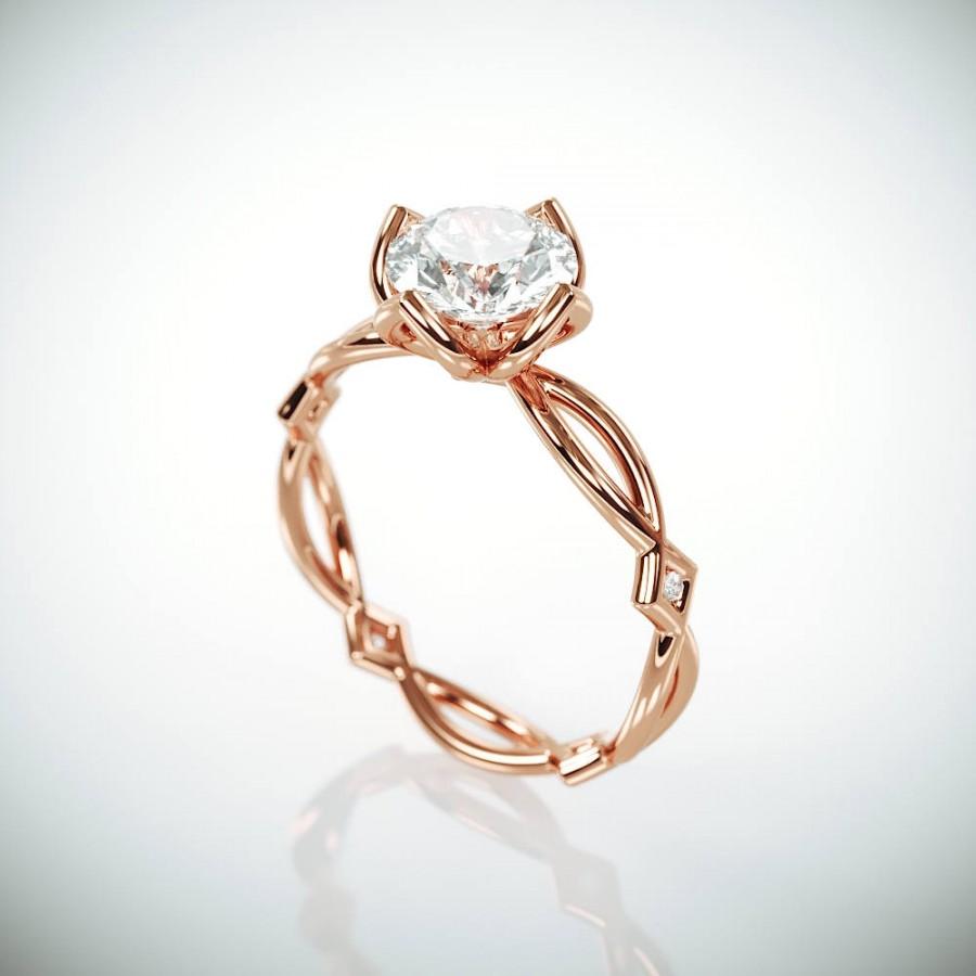 Wedding - 14K Rose Gold Moissanite Engagement Ring  