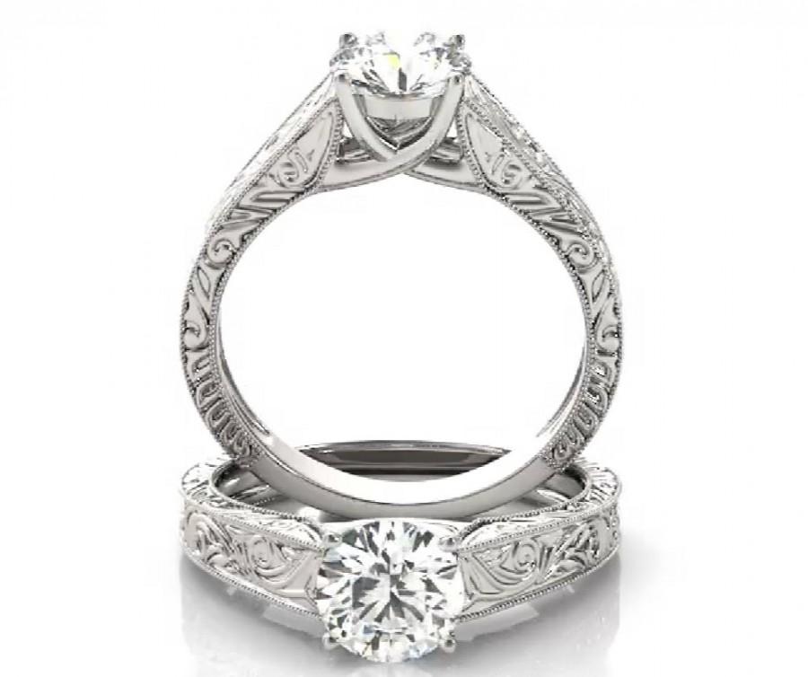Hochzeit - Solitaire Moissanite Engagement Ring, Solitaire Forever One Engagement Ring, Vintage Solitaire Engagement Ring, Filigree Solitaire Ring