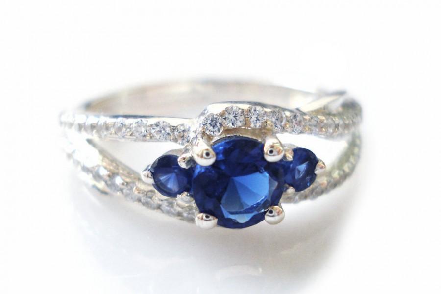 Wedding - Sapphire Engagement Ring, Unique Engagement Ring, Sapphire Ring, Gifts for Her, Sapphire and Diamond, Bridal Ring, Fast Free Shipping