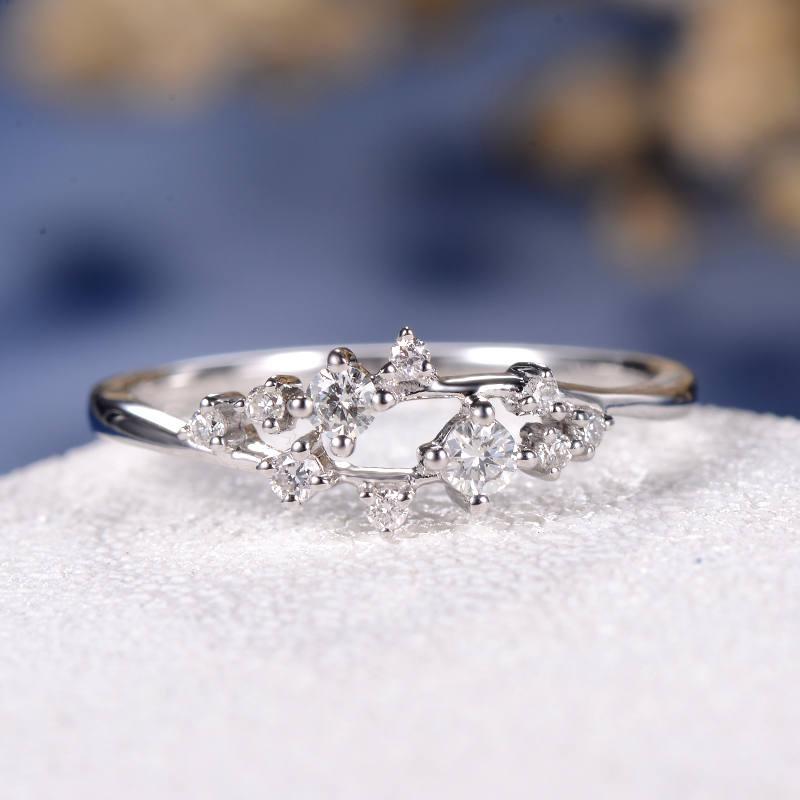 Hochzeit - Unique Diamond Cluster Ring Twig Engagement Ring Floral Wedding Band Snowflake White Gold Dainty Flower Anniversary Promise Graduation Gift
