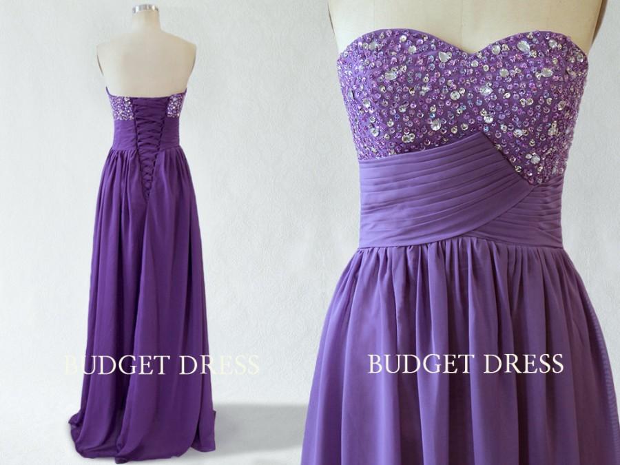 Hochzeit - Fashionable Purple Bridesmaid Dress - Floor Length Chiffon Prom Dress with Beading - Bridesmaid Dresses, Prom Dresses, Long Chiffon Dresses