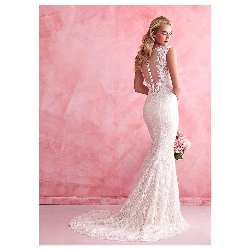 Wedding - Elegant Tulle & Lace Bateau Neckline Natural Waistline Sheath Wedding Dress With Lace Appliques - overpinks.com