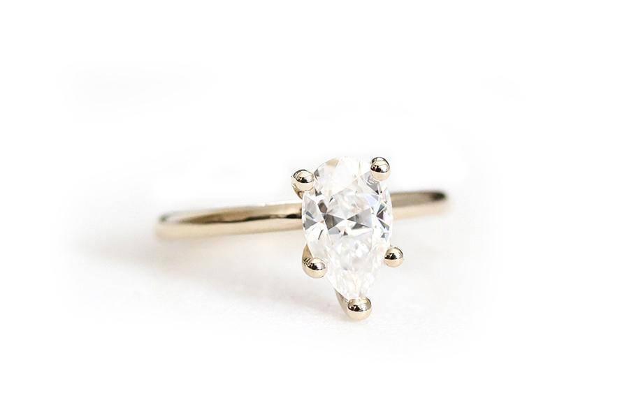 Mariage - 14k gold pear moissanite engagement ring, forever one, eco friendly, handmade, limited stock, alternative diamond, moissanite
