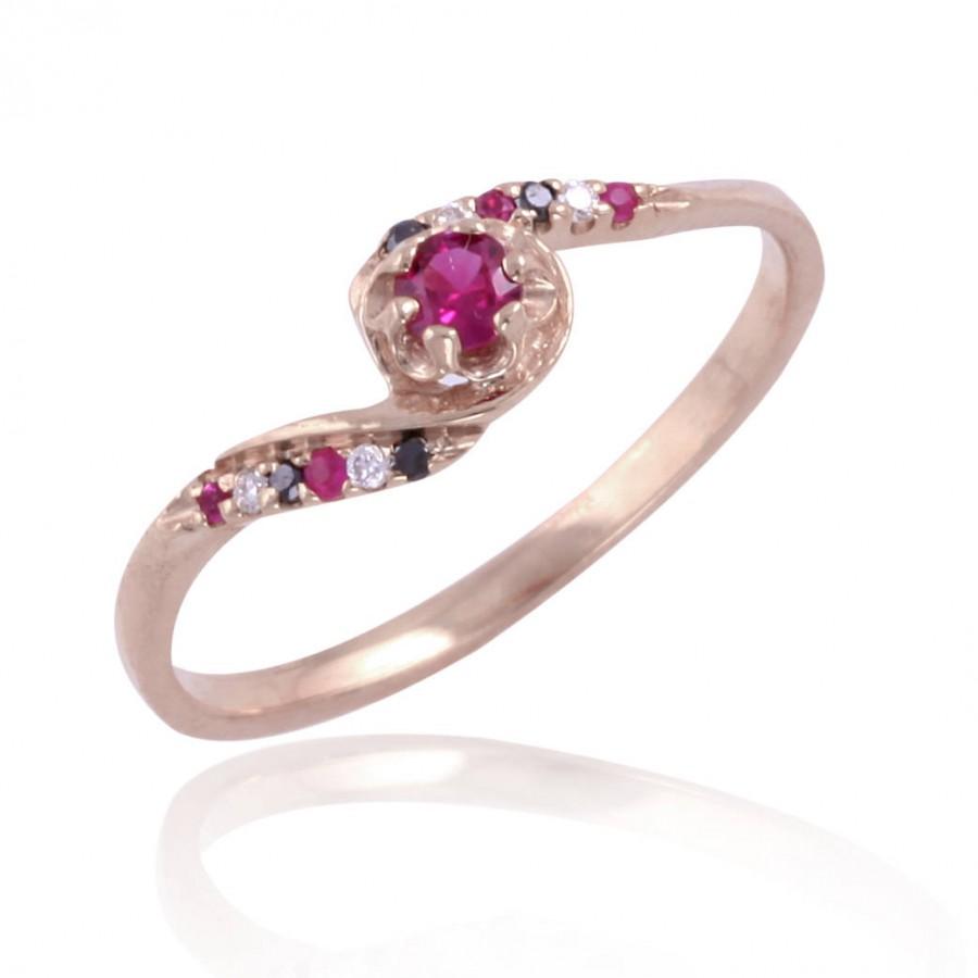 Wedding - Ruby Gold Ring, Diamond Ring, Twist Engagement Ring, Delicate Ring, Gold Ring, Gemstone Engagement Ring, Vintage Style Ring, Solid Gold