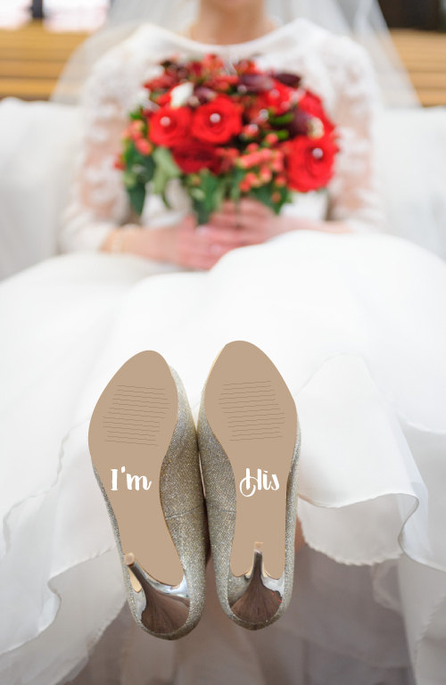 زفاف - Bridal Shower Gift for the Bride, Wedding Shoe Decals that say I'm Hers & I'm His