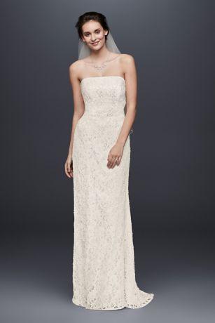 Hochzeit - Allover Beaded Lace Sheath Gown With Empire Waist Style S8551