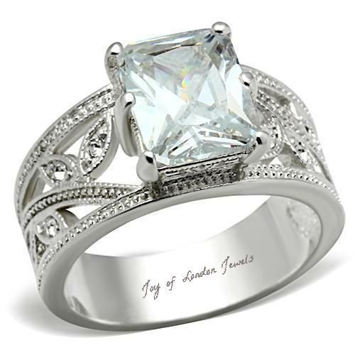 Wedding - A Perfect 4.9CT Emerald Cut Russian Lab Diamond Floral Engagement Anniversary Ring