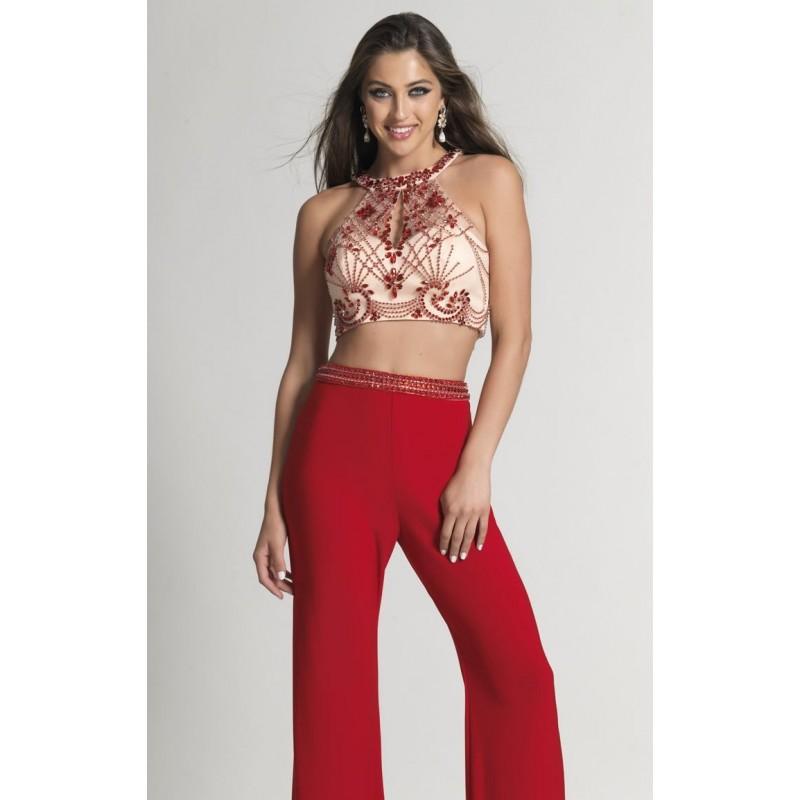 Wedding - Red Two Piece Pant Suit by Dave and Johnny - Color Your Classy Wardrobe