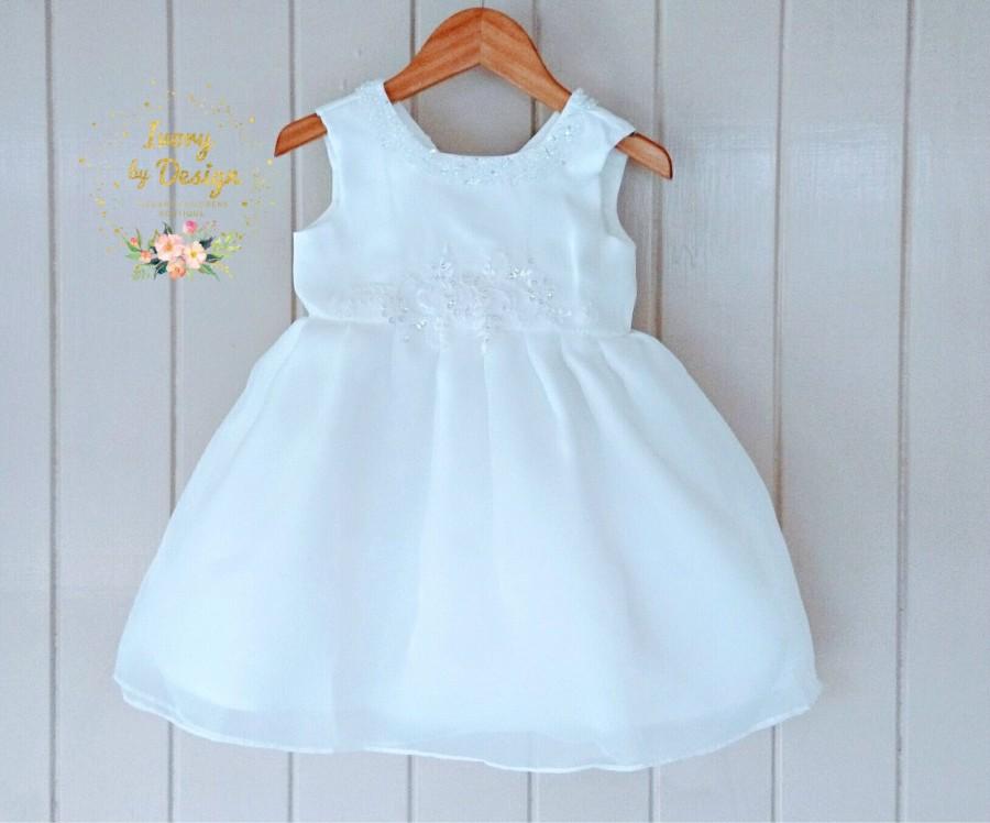 Hochzeit - White Baby Girls Baptism Dress Christening Dress Flower Girl Dress Beautifully Crystal Beaded Dress