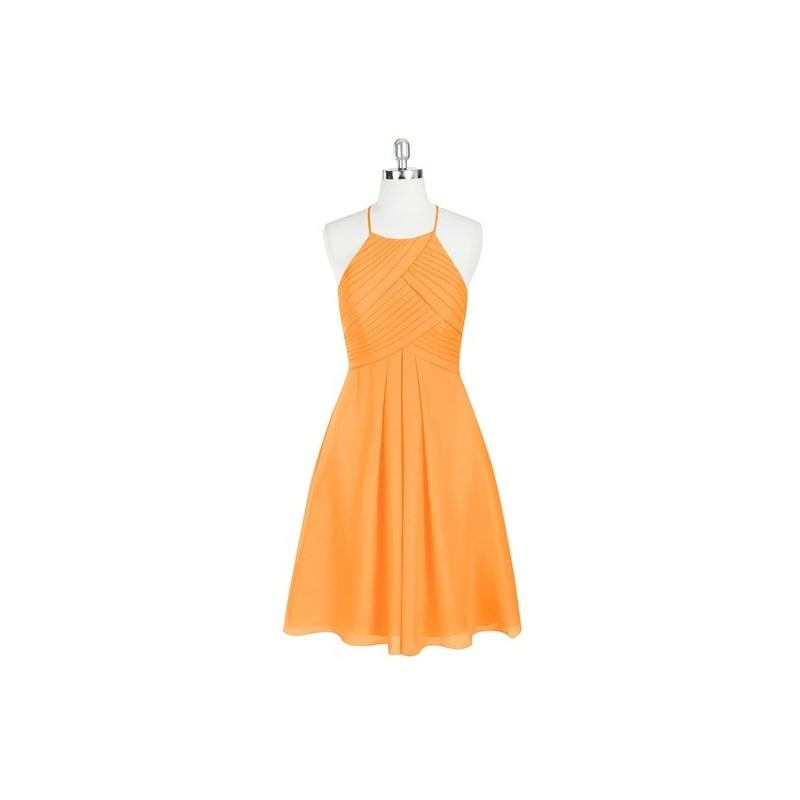 Hochzeit - Tangerine Azazie Adriana - Knee Length Strap Detail Chiffon Halter Dress - Charming Bridesmaids Store