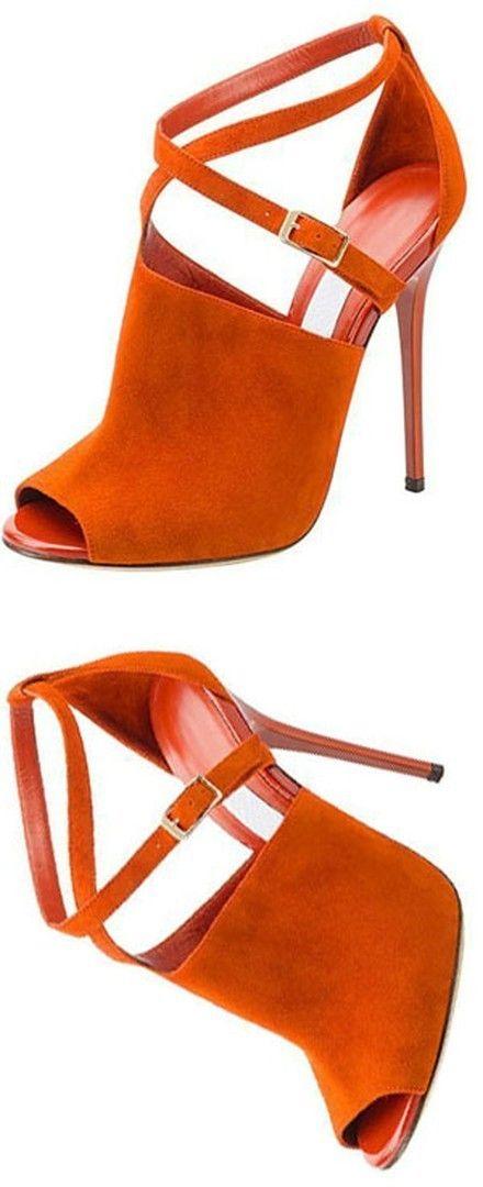 زفاف - Orange Suede-like Peep Toe Stiletto Heels