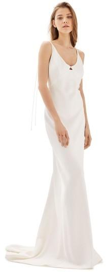 زفاف - Women's Topshop Bride V-Neck Satin Sheath Gown