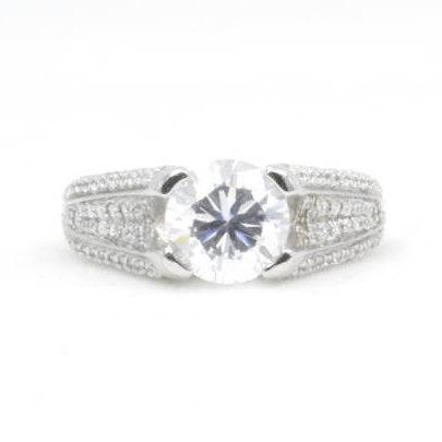 Hochzeit - 1.75 Ct Round Cut Cz Engagement Ring, Size 7, 925 Sterling Silver, Pave Band (777)