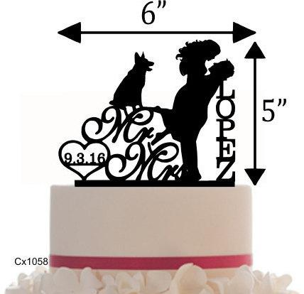 زفاف - Wedding Customized Cake Topper , Silhouette with Dog of your choice or any pet  - Wedding Sign Table Display.
