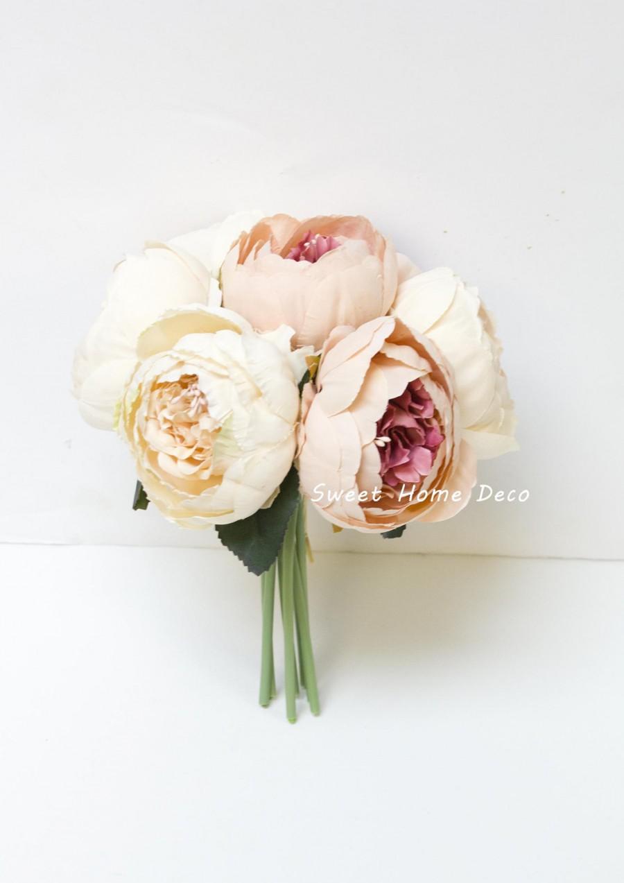 زفاف - JennysFloweShop 11'' Silk Peony Artificial Flower Bouquet Wedding/Home Decorations (7 Stems/7 Flower Heads)Blush Pink