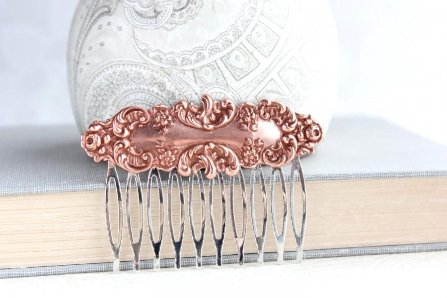 Hochzeit - Floral Hair Comb Copper Rose Gold Filigree Lace Design Vintage Style Blush Wedding Hair Piece Pink Copper Bridal Hairpiece Silver Comb