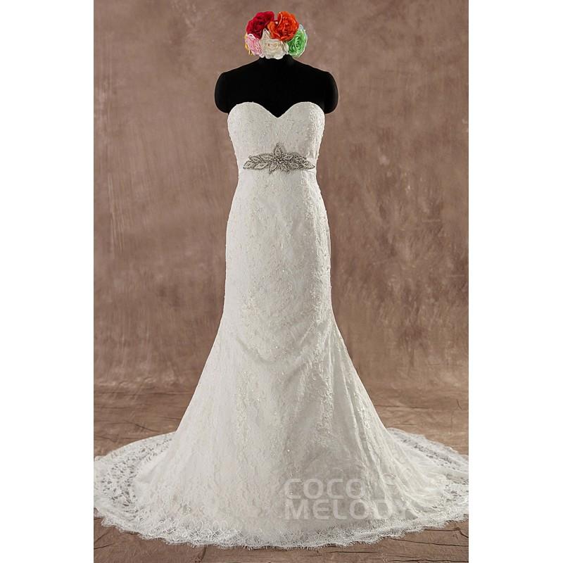 زفاف - Impressive Trumpet-Mermaid Sweetheart Natural Train Lace Ivory Sleeveless Wedding Dress with Sashes and Appliques - Top Designer Wedding Online-Shop