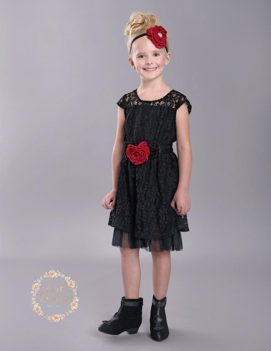 Mariage - Black flower girl dress,Christmas dress,baby lace dress,rustic flower girl dress,Black lace dress,junior bridesmaids dress,flower girl dress