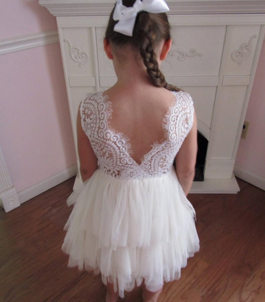 Mariage - Ivory flower girl dress,White lace dress,Ivory tutu dress,Ivory tulle dress, Bridesmaid,Birthday,Wedding, Holiday,Party, Rustic wedding