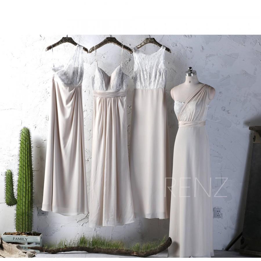 زفاف - 2017 Cream Chiffon Bridesmaid Dress Long, Off White Lace Wedding Dress, A Line Prom Dress, Sweetheart Evening Gown (J046/L148/J047/J045)