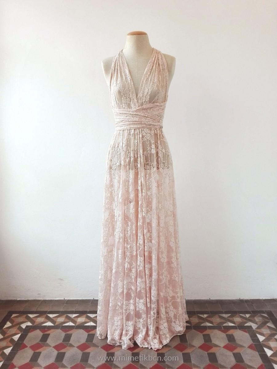 Mariage - Bohemian separates, lace cover wedding dress, rose gold lace dress, unlined lace dress, bridal separates, lace overdress wedding, lace dress