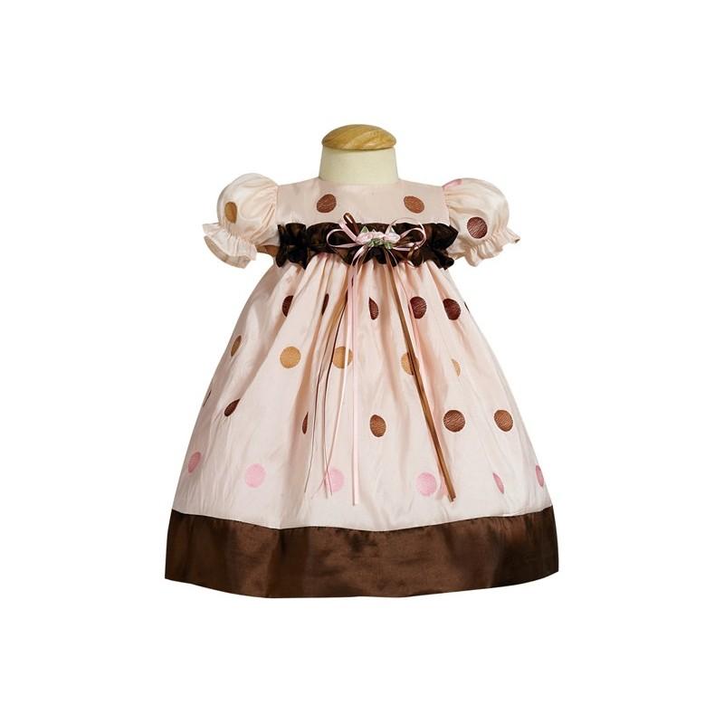Wedding - Pink/Brown Embroidered Polka-Dot Taffeta Baby Dress Style: LM585 - Charming Wedding Party Dresses