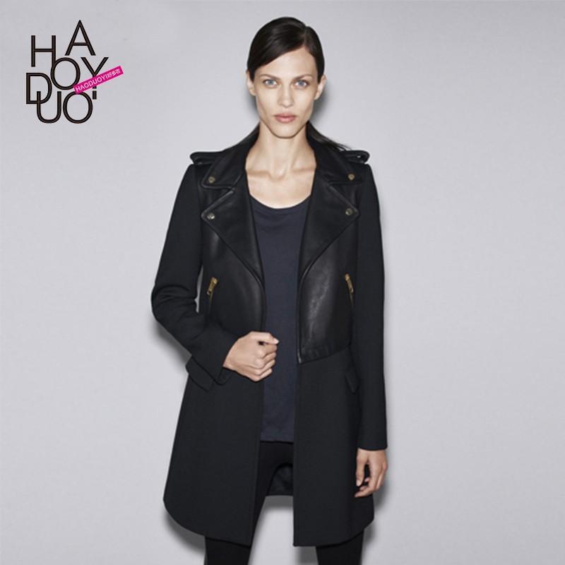 زفاف - Trench coat Black wool blends stitching professional women's padded coat jacket - Bonny YZOZO Boutique Store