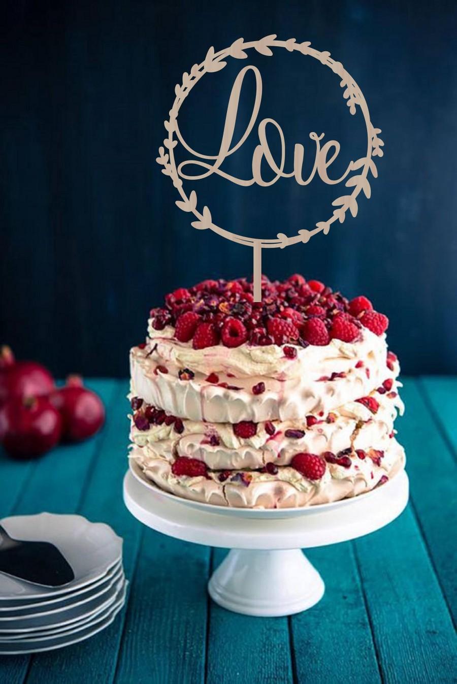 Wedding - Wedding Cake Topper Love  Wreath  Rustic Wedding Cake Topper Wood Silver cake Topper Gold