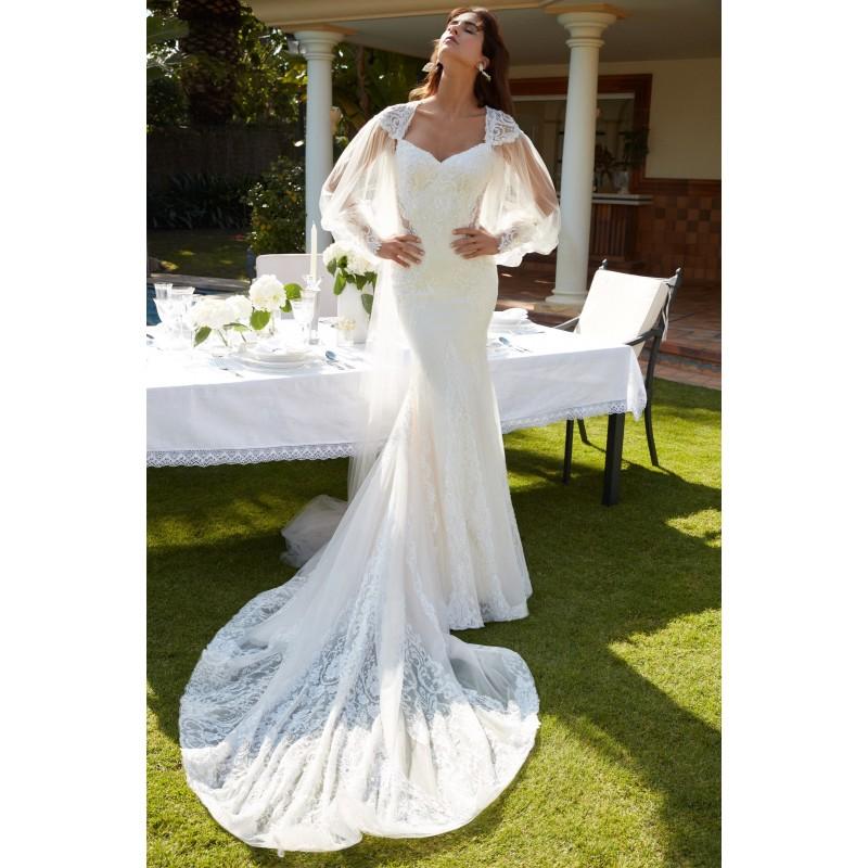 Mariage - Alessandra Rinaudo 2018 LIVIA Beading Sweet Lace Watteau Train Sheath Ivory Square Bishop Sleeves Wedding Dress - Elegant Wedding Dresses