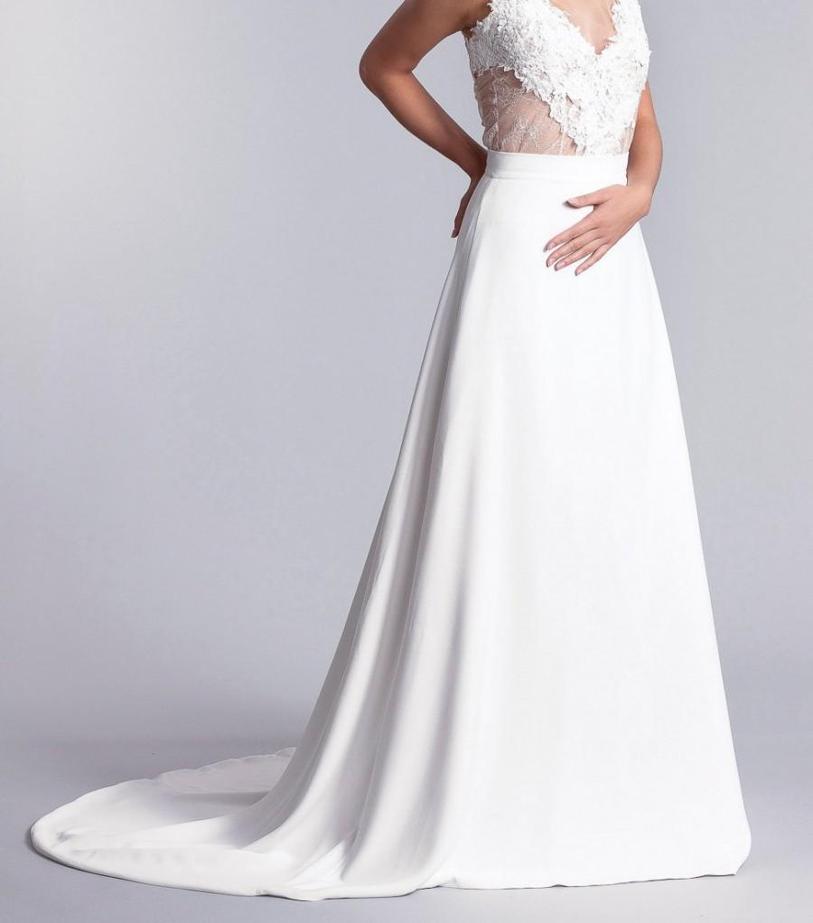 Hochzeit - Long white bridal skirt, Bridal skirt, Bridal white crepe skirt with a train