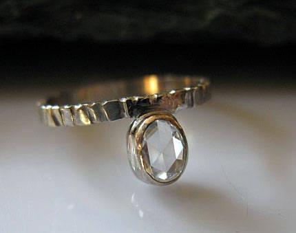 زفاف - Genuine Diamond Ring Rose Cut  Size 6 1/2 Unique Oval Rose Cut 14k White Gold Hand Carved Band Engagement Promise Right Hand Ring Solitaire
