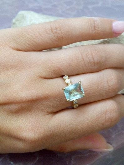 Mariage - SALE! Aquamarine ring,diamond ring,prong setting ring,14k gold filled ring,gemstone ring,wedding ring,march birthstone ring,cocktail ring