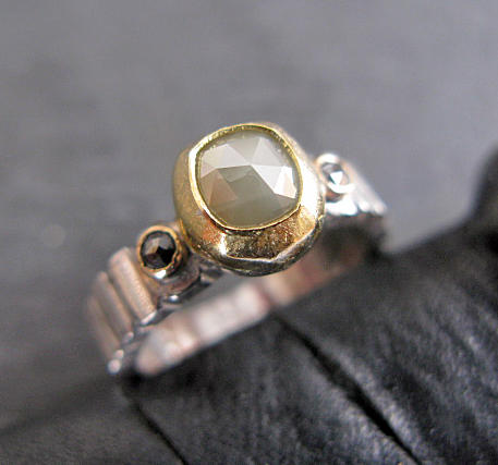 زفاف - Rose Cut Diamond Ring Size 6 3/4 Black Diamond Ring Unique Engagement Ring Gray Diamond Modern Artisan Silver Diamond Engagement Anniversary