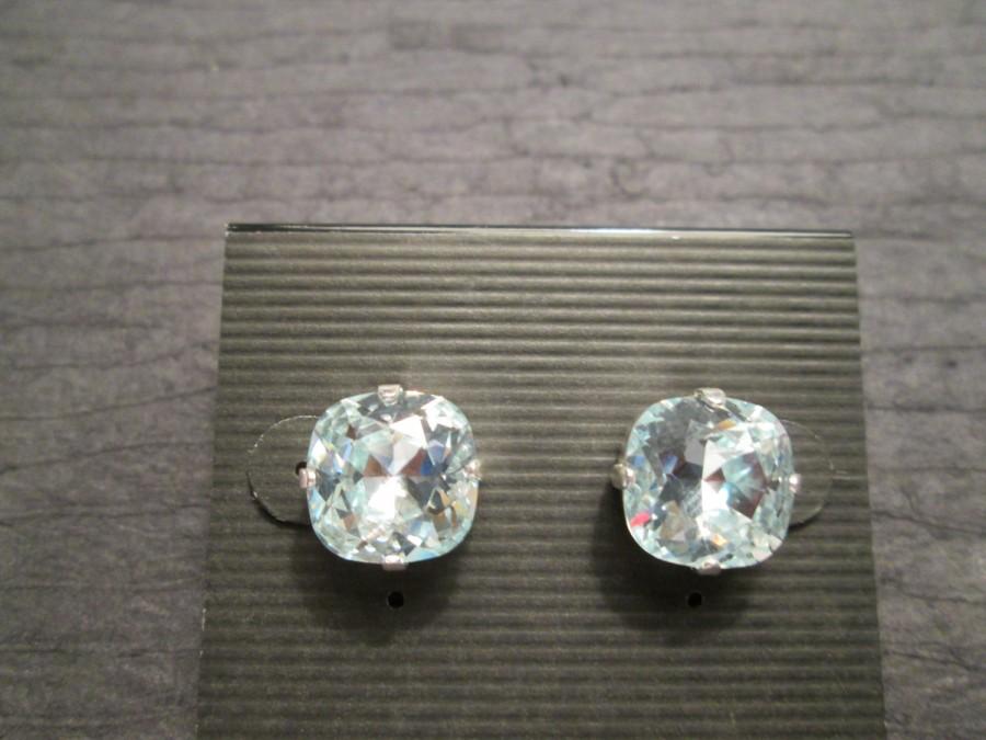 زفاف - Swarovski Stud Earrings/Light Azore Swarovski Crystal Earrings/Pale Blue Crystal Studs/ Light Azure Bridesmaid Earrings/Light Blue Crystal