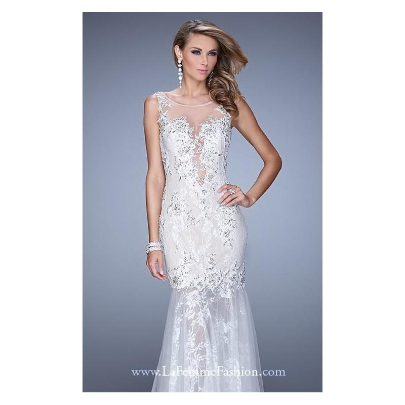 Wedding - White Beaded Lace Gown by Gigi Designs by La Femme - Color Your Classy Wardrobe