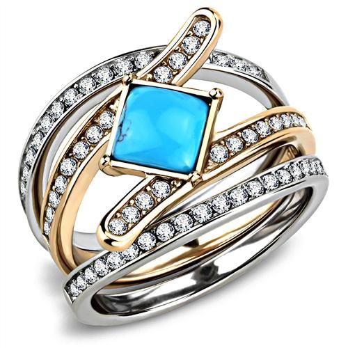 زفاف - A 14K Rose Gold Platinum 1.4CT Princess Cut Turquoise Stackable Ring Set