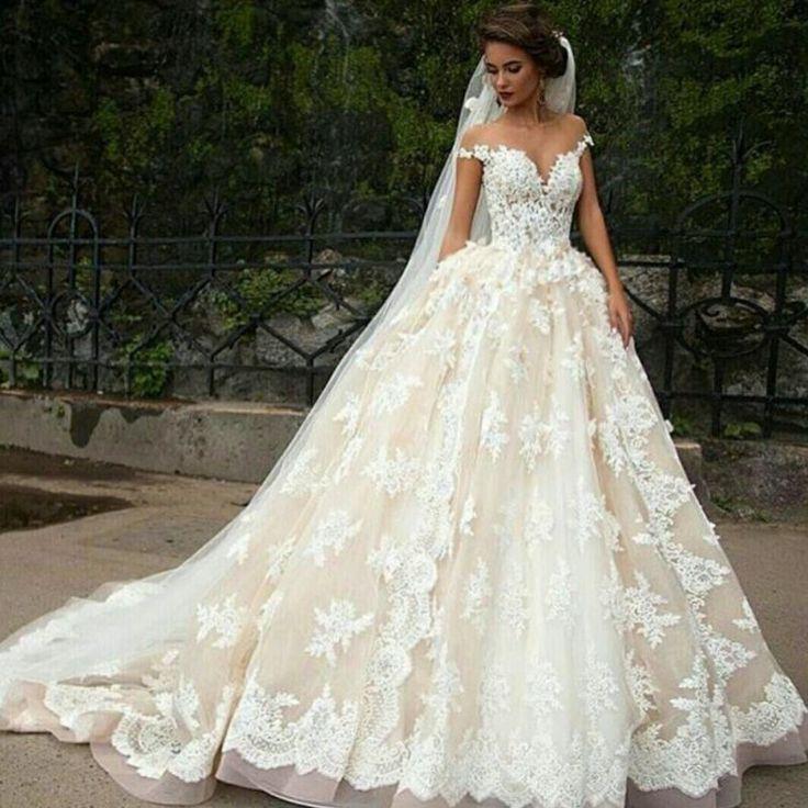Свадьба - Beautiful Princess Spaghetti Straps Bride Wedding Dress Line With Appliques Gown