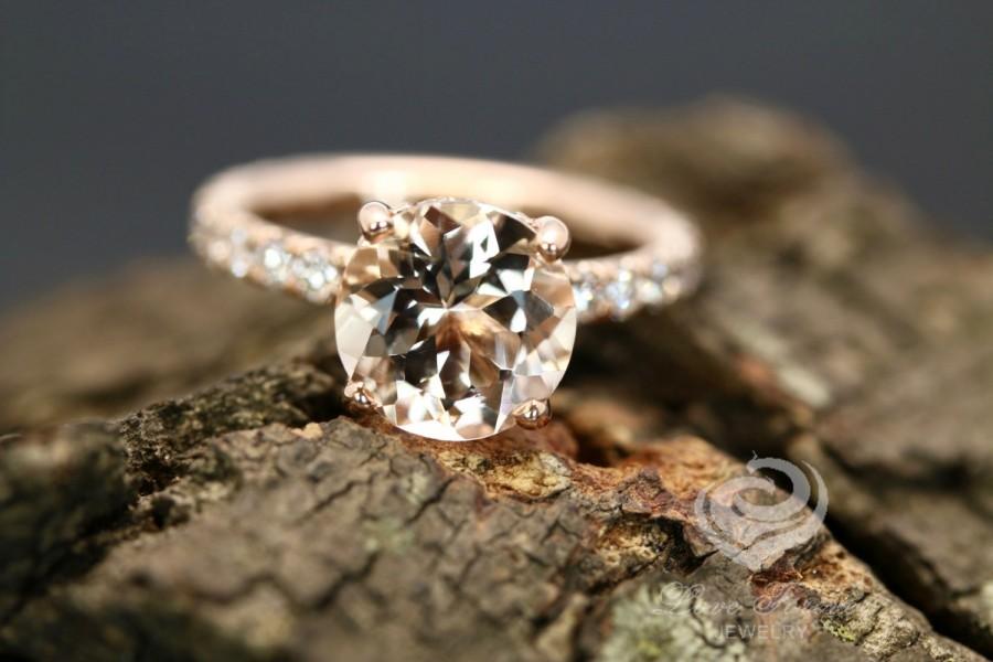 زفاف - Morganite Diamond Ring 9mm/2.65 Carats Round Cut Morganite 14K Rose Gold Diamond Engagement Ring (Other Metal and Stone Available)